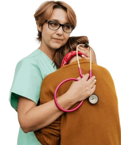 A nurse hugging a patient